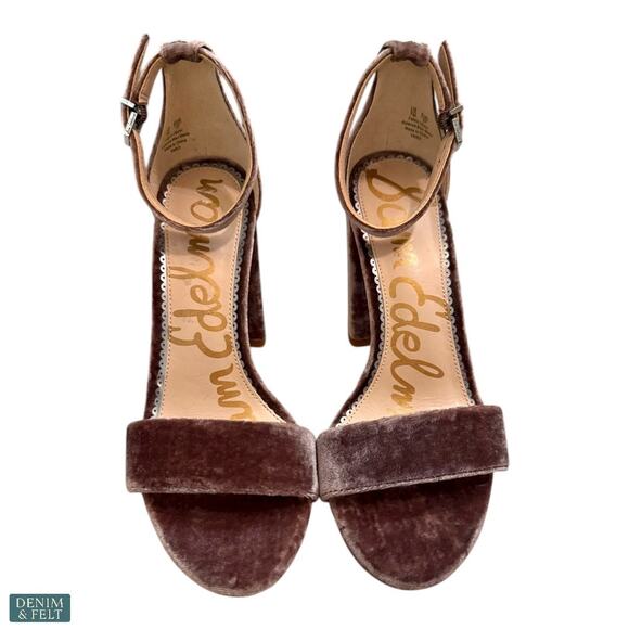 Sam Edelman Velvet Yaro Block Heels Taupe Brown Ankle Strap Dress Sandal 7 - Picture 3 of 9